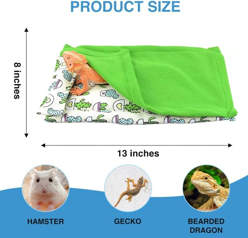 hokable Bearded Dragon Hammock Sleeping Bag Set- Hanging Pet Bed with Pillow and Blanket Hideout Habitat with Soft Warm for Bearded Dragon Lizard Leopard Gecko and Small Pet Animal（Beige + green Quilt） - Image 2